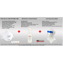 3in1 Protection Kit | Face Visor Protective Screen + Hand Disinfectant Sanitizer + UVEX silv-Air 2310 N99 > N95 FFP3 UVEX Face Mask | CORONA VIRUS COVID-19 | Particulate Respirator GERMS Filter